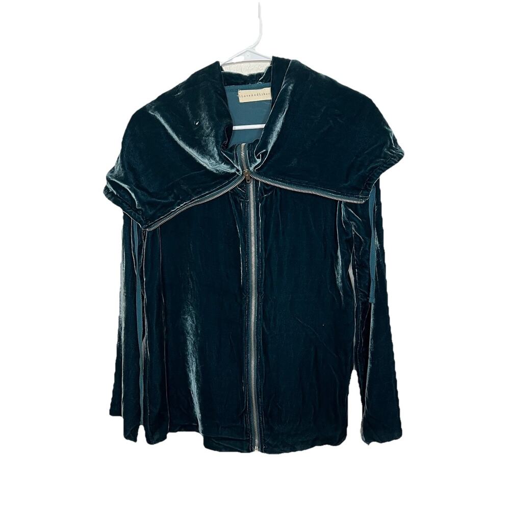 Johnny Was 4 Love & Liberty XS Hooded Zip Up Velvet Jacket Silk Gothic New D18